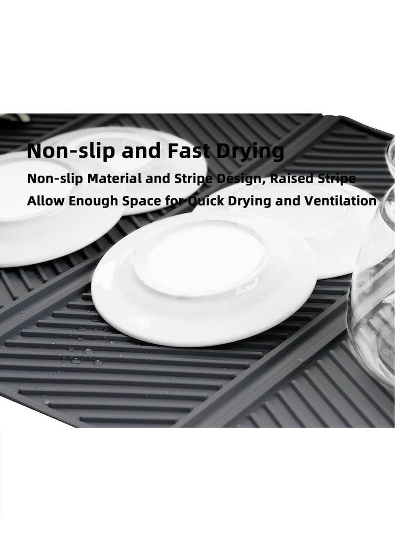 Teuuea Silicone Dish Drying Mat, Large Collapsible Four-fold Drainer Mat, Food Grade BPA-Free Easy Storage Cold Heat Resistant Kitchen Counter Insulating Dining Mat for Utensils Baby Bottles, 58*38CM (Grey) - Image 5