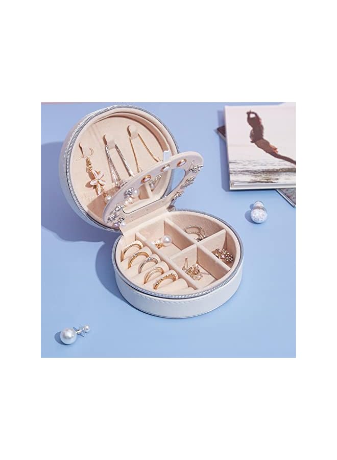 The Bros Necklace Ring Jewelry Box Earrings Stud Earrings Women's Fashion Portable Simple Storage Box Mini Travel Jewelry Bag (White) - Image 4