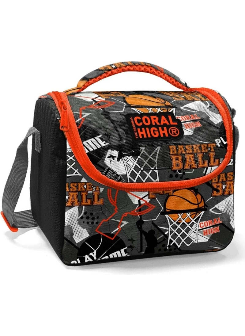CORAL HIGH Black Orange Basketball Boys Primary School Lunch Box - Thermal Lined