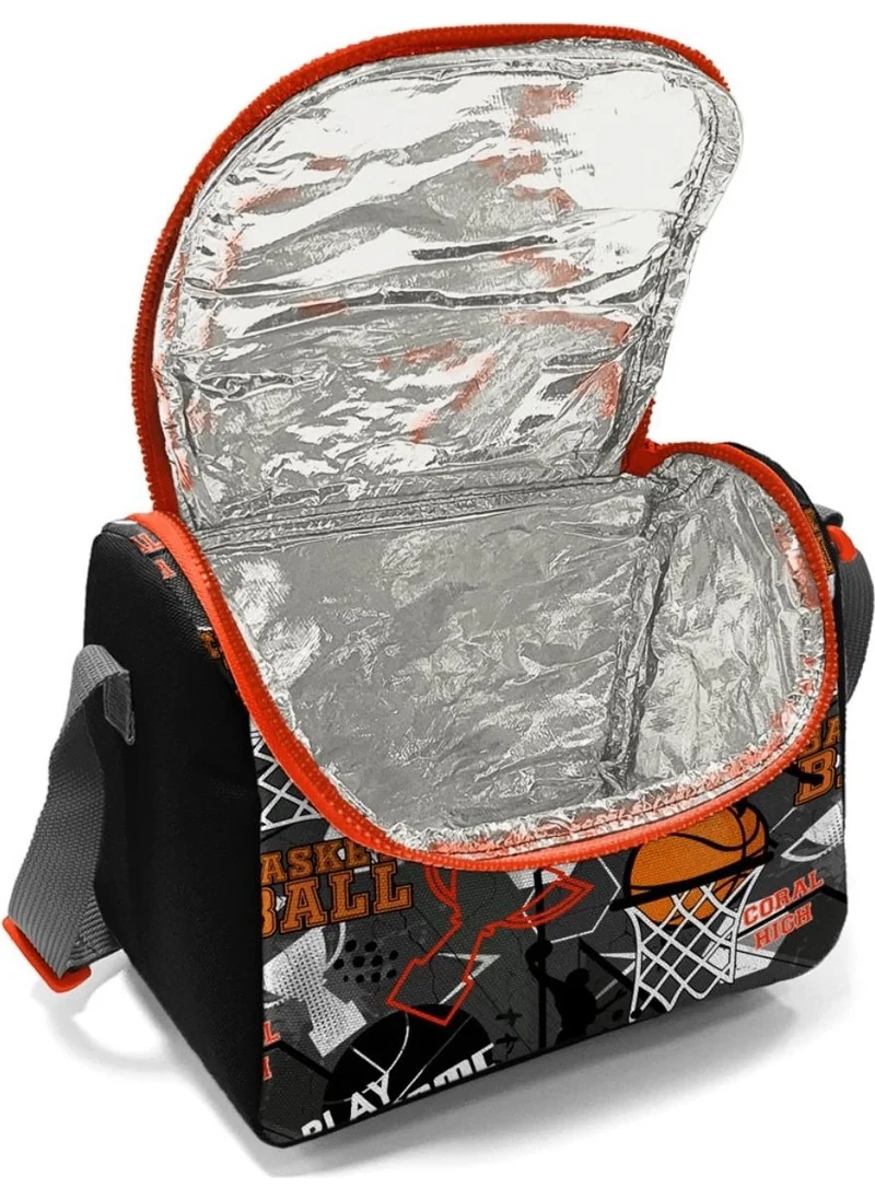 CORAL HIGH Black Orange Basketball Boys Primary School Lunch Box - Thermal Lined