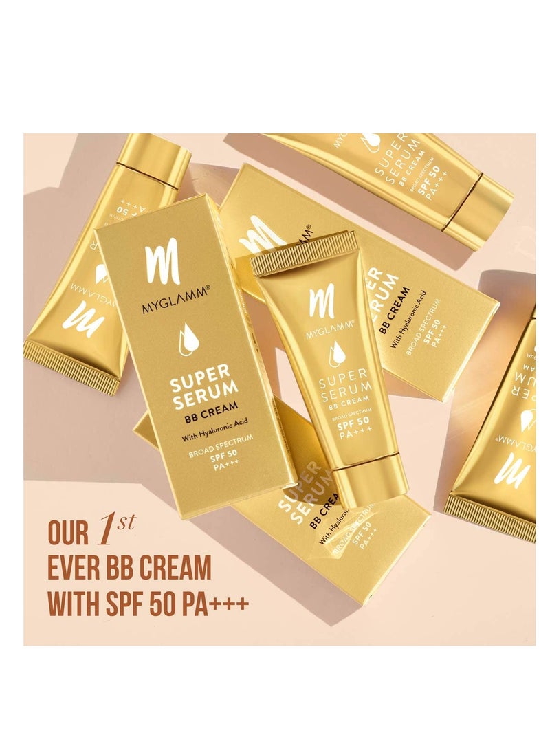 MyGlamm Super Serum BB Cream Almond 30gm BB Cream with SPF 50 and Hyaluronic Acid 24 Hr Long Lasting and Hydrating - Image 2