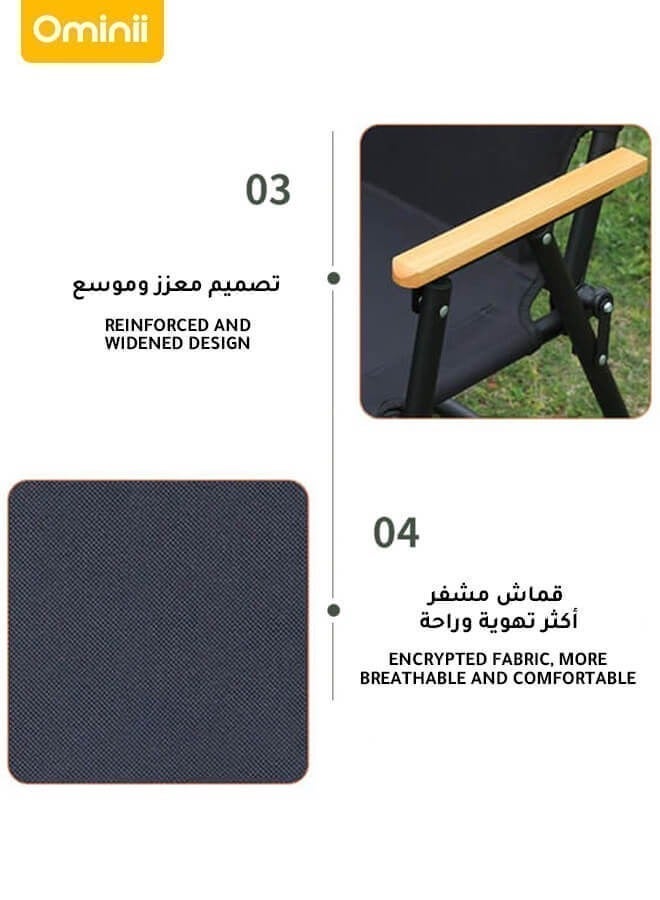 أوميني كرسي تخييم خارجي قابل للطي، خفيف وسهل الحمل مع مقبض حمل مدمج، هيكل معدني معزز، قماش قابل للتهوية ومساند ذراع خشبية، مناسب للتخييم والصيد والنزهات والسفر والحديقة، أسودكرسي تخييم خارجي قابل للطي، خفيف وسهل الحمل مع مقبض حمل مدمج، هيكل معدني معزز، قماش قابل للتهوية ومساند ذراع خشبية، مناسب للتخييم والصيد والنزهات والسفر والحديقة، أسود - Image 5