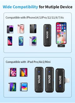 BOYA BOYA BY-WM3T-D2 Wireless Lavalier Microphone, Noise Reduction Wireless Clip On Mic with MFI Certified Lightning Interface for iPhone iPad iOS, Plug and Play Lapel Mic for YouTube Vlog Interview  - Image 2