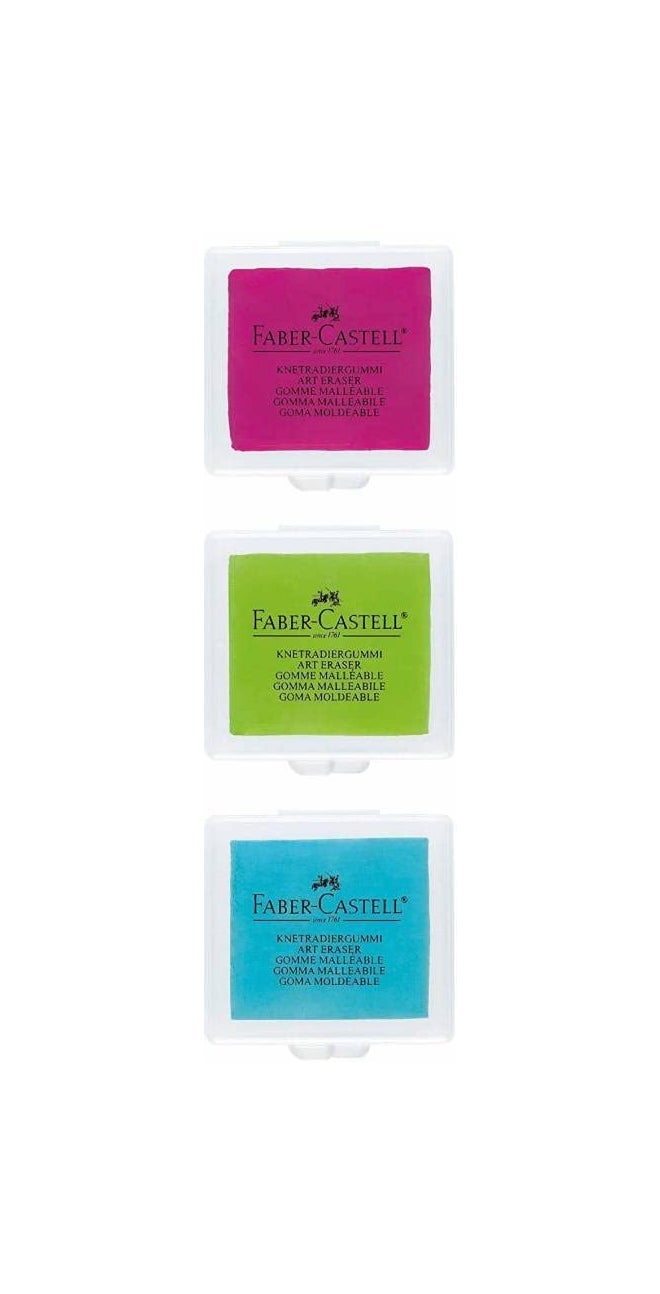 FABER-CASTELL 3 Kneadable Art Erasers Non-Toxic Eraser (Set of 3, Multicolor), Multi-Color - Image 2