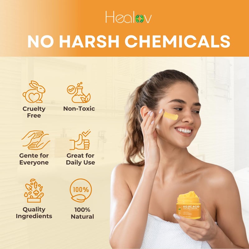 Healov Kojic Acid Cream â€“ Skin Brightening Cream for Age Spots, Hyperpigmentation, Intimate Areas â€“ Dark Spot Remover, Reduces Acne, Scars, and Evens Tone â€“ Kojic Acid Lotion for Brighter, Glowing Look - Image 5
