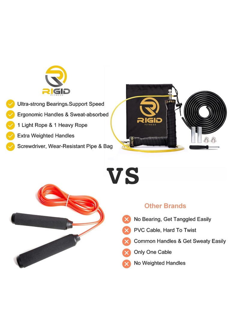 RIGID FITNESS - Fitness Jump Rope For Gym And Outdoor Activities - Adjustable Jumping Rope With Tangle Free Ball Bearing, Skipping Rope With Carrying Bag, Screwdriver & Weighted Handles (Speed & Heavy Cables) - Image 1