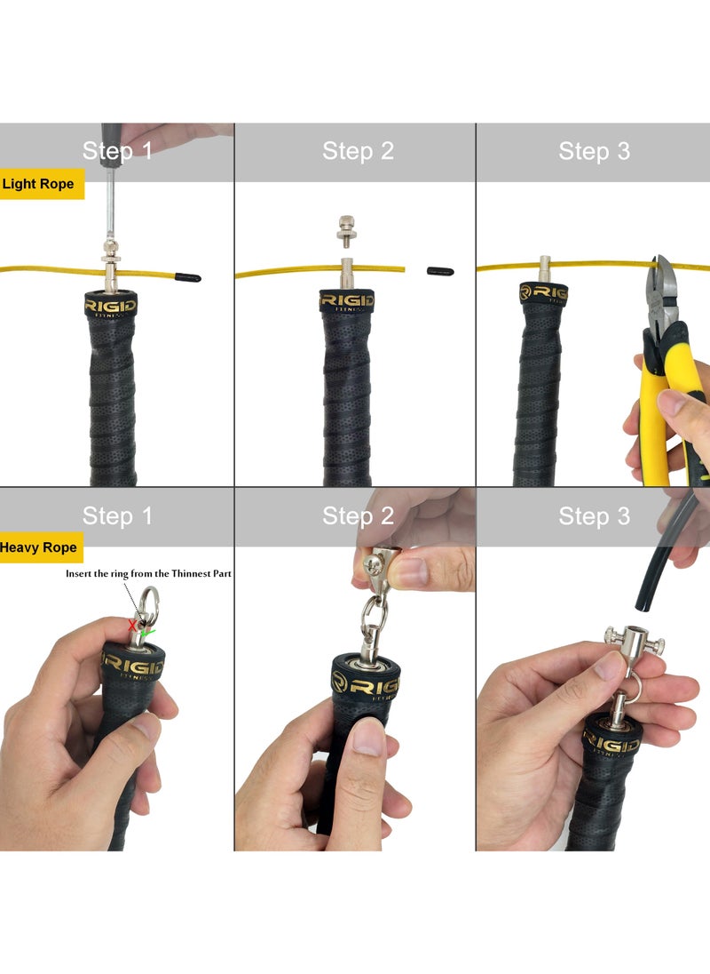 RIGID FITNESS - Fitness Jump Rope For Gym And Outdoor Activities - Adjustable Jumping Rope With Tangle Free Ball Bearing, Skipping Rope With Carrying Bag, Screwdriver & Weighted Handles (Speed & Heavy Cables) - Image 1