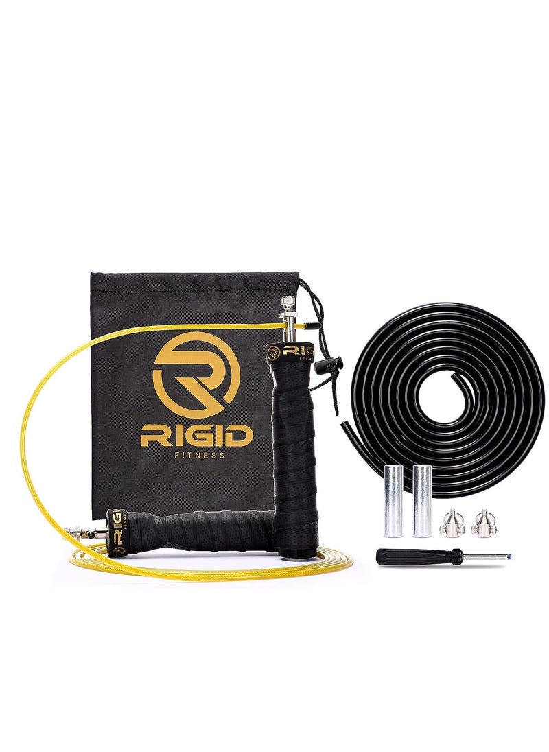 RIGID FITNESS - Fitness Jump Rope For Gym And Outdoor Activities - Adjustable Jumping Rope With Tangle Free Ball Bearing, Skipping Rope With Carrying Bag, Screwdriver & Weighted Handles (Speed & Heavy Cables) - Image 1