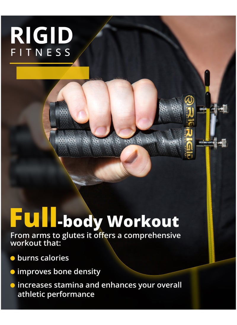 RIGID FITNESS - Fitness Jump Rope For Gym And Outdoor Activities - Adjustable Jumping Rope With Tangle Free Ball Bearing, Skipping Rope With Carrying Bag, Screwdriver & Weighted Handles (Speed & Heavy Cables) - Image 1