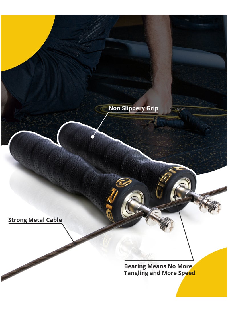 RIGID FITNESS - Fitness Jump Rope For Gym And Outdoor Activities - Adjustable Jumping Rope With Tangle Free Ball Bearing, Skipping Rope With Carrying Bag, Screwdriver & Weighted Handles (Speed & Heavy Cables) - Image 1