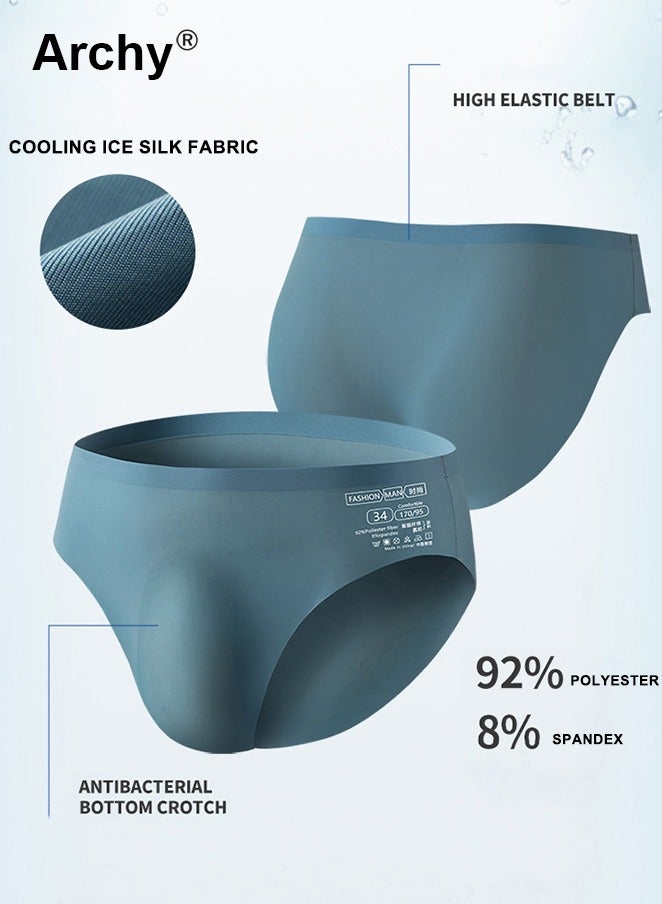 Archy 4-Pcs Ice Silk Men's Briefs Summer Seamless Briefs Men's Cold Breathable Mid-Waist One-Piece Briefs Men's Briefs - Image 5