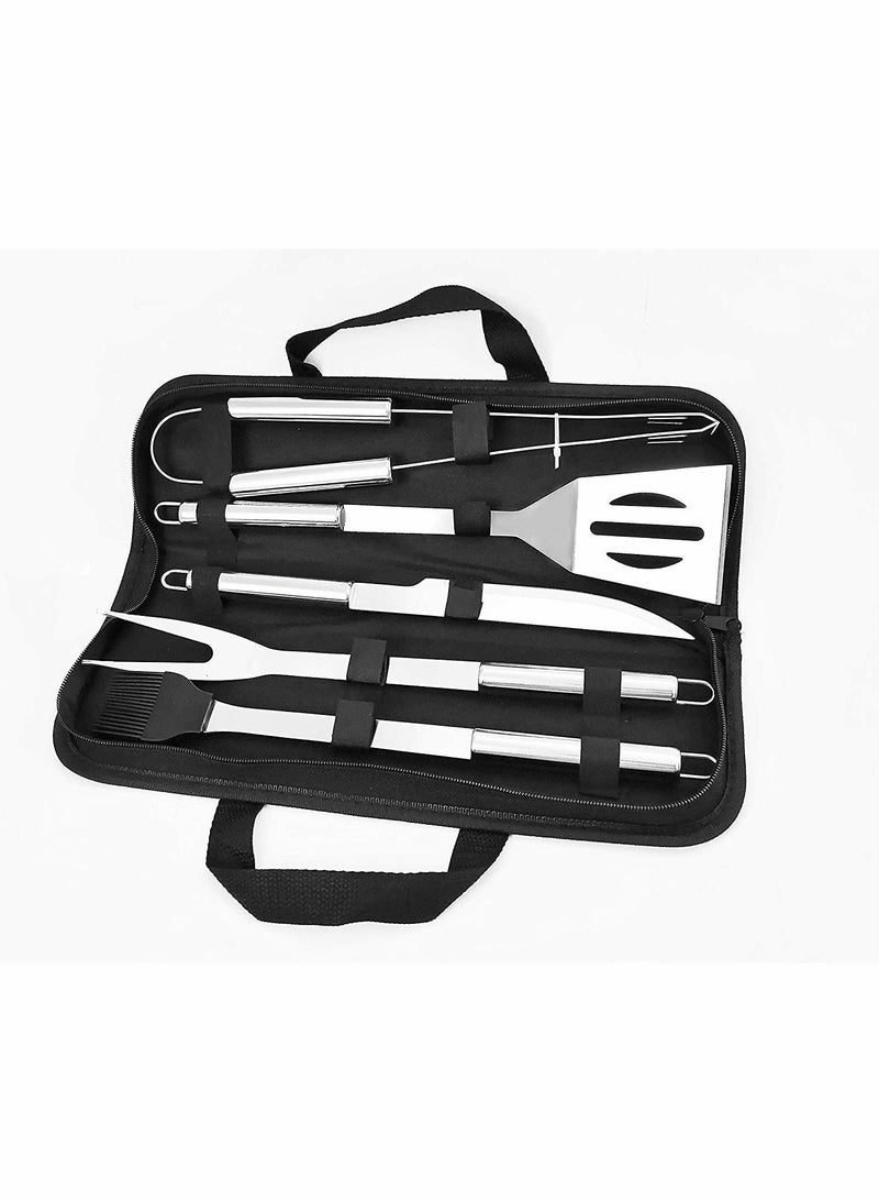 Y&D Stainless Steel BBQ Grill Tool Kit 5 PCS Set: Tong Meat Fork Basting Brush Spatula Knife Carrying Bag for Picnic Camping Barbeque Cooking Grilling - Image 3