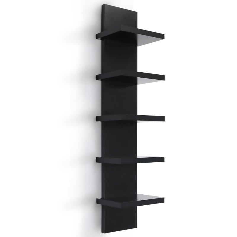 Homaterial 5 Tier Shelvesl Vertical Column Wall Decor Mount Floating Shelves for Bedrooms Living Rooms Natural Finish Wall Shelf Black