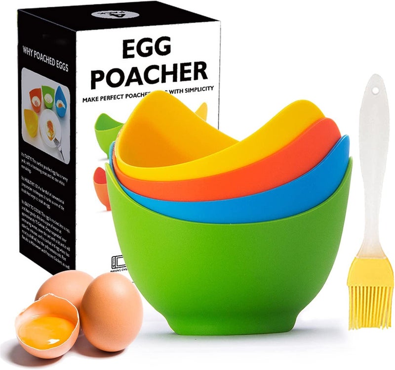 P-Plus International Silicone Egg Poaching Cups Microwave Egg Poacher Cups Silicone Poached Egg Cooker 4Cups - Image 1