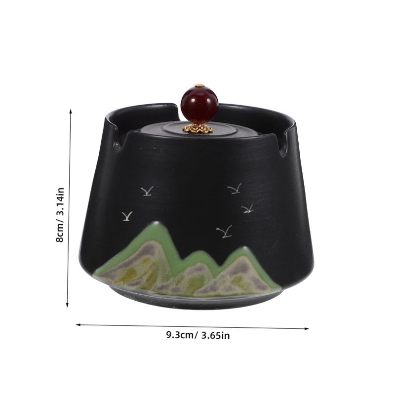Hand Painted Ceramic Ashtray With Lid Windproof For Outdoor Patio Cigars - Image 3