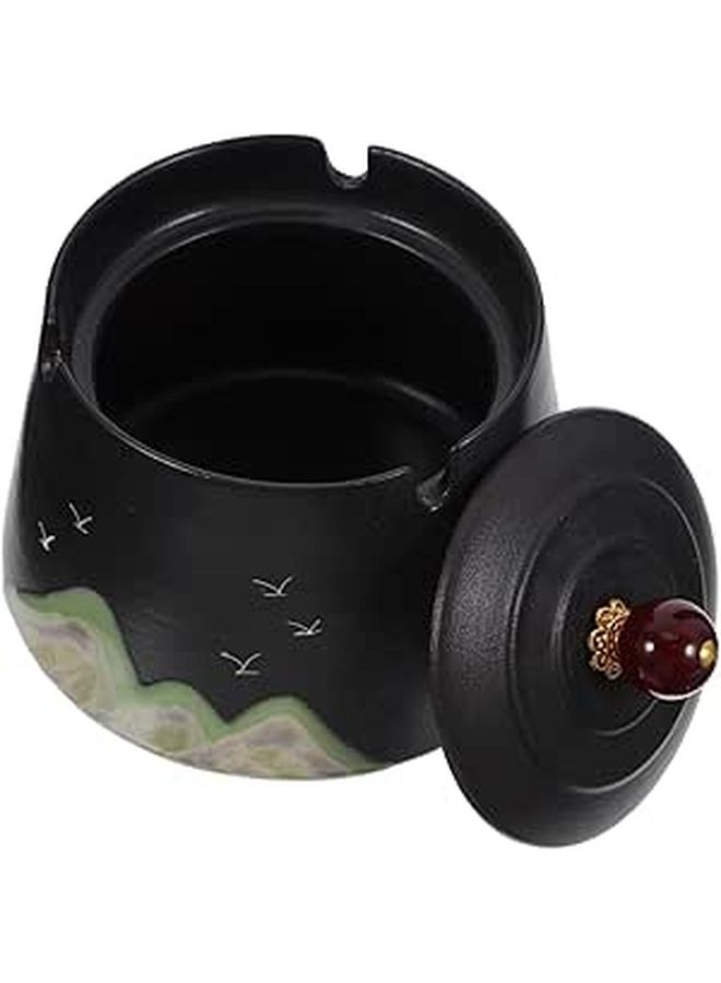 Hand Painted Ceramic Ashtray With Lid Windproof For Outdoor Patio Cigars - Image 1