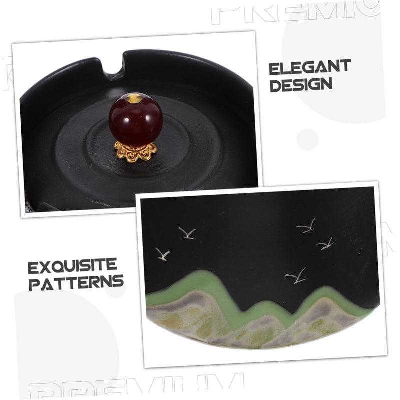 Hand Painted Ceramic Ashtray With Lid Windproof For Outdoor Patio Cigars - Image 4