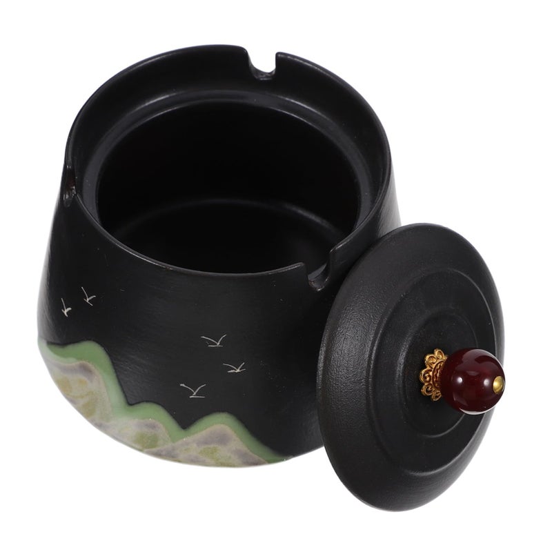 Hand Painted Ceramic Ashtray With Lid Windproof For Outdoor Patio Cigars - Image 2