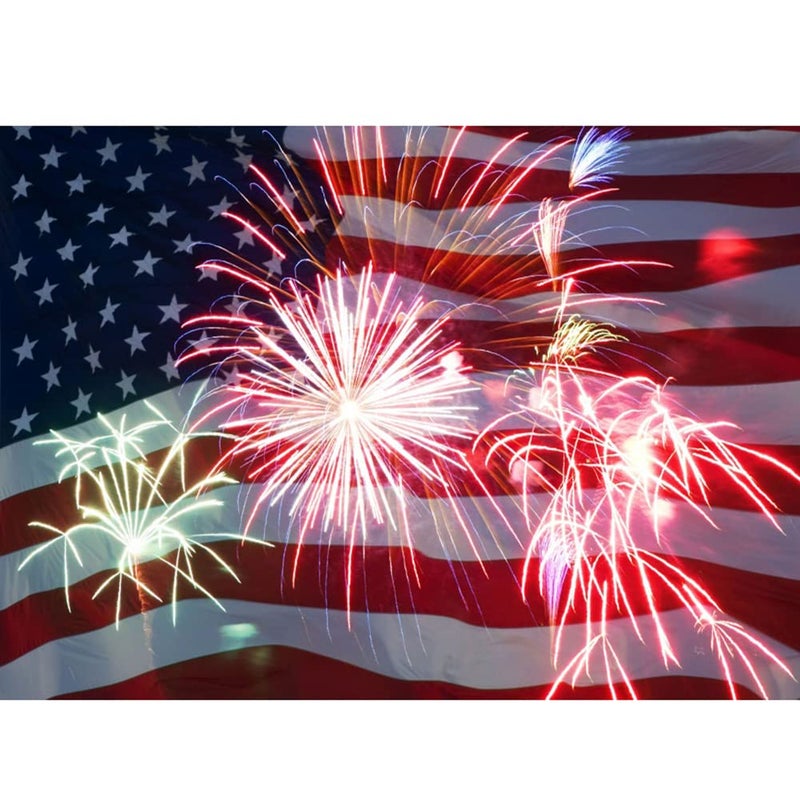 OFILA American Flag and Fireworks Photo Backdrop 8x6ft 4th of July Independence Day Photography Backdrop National Flag - Image 1