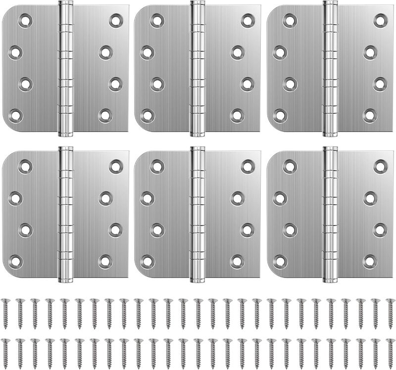 Kolet Ball Bearing Door Hinges, 4 x 4 Inches Door Hinges, Heavy Duty Stainless Steel Hinges, Square and 5/8'' Radius Corner, Smooth and Quiet, Non Removable Pin, Brushed Nickel, 6 Pack - Image 1
