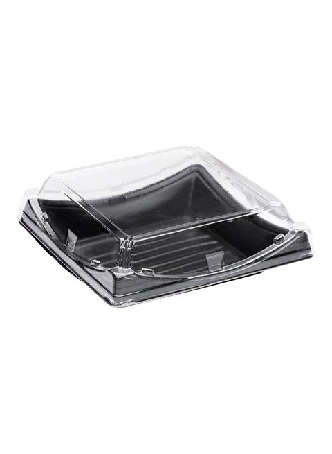 Roku 7.25 Inch Sushi Trays, 100 Disposable Sushi Containers With Lids - Square, Take Out Containers For Appetizers, Entrees, or Desserts, Black Plastic To Go Containers,