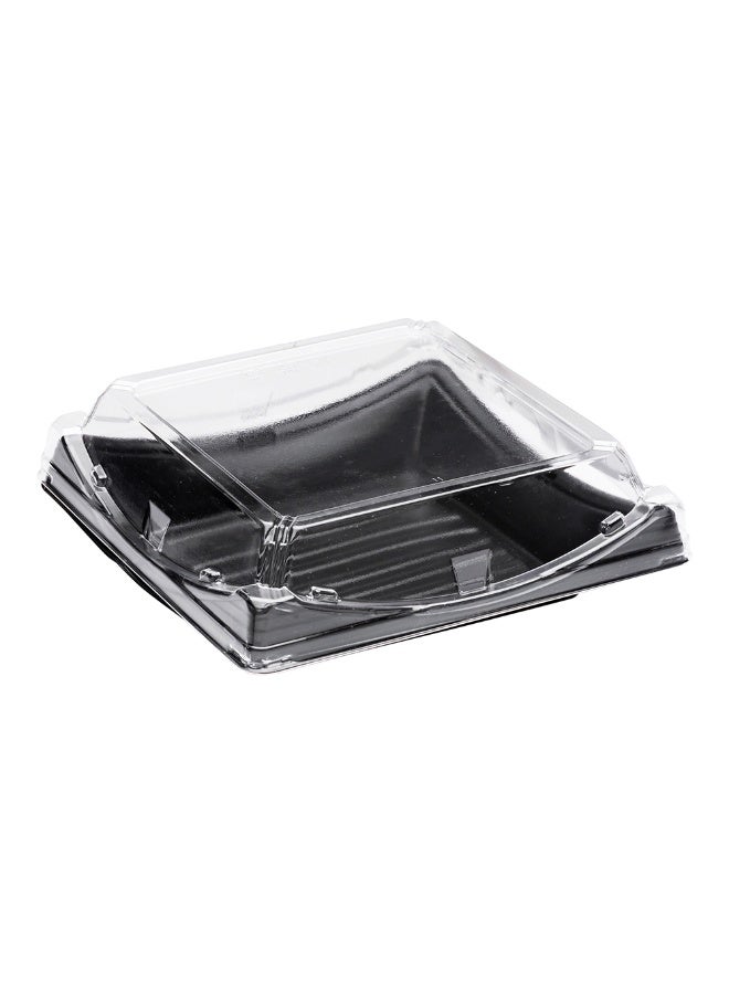 Roku 7.25 Inch Sushi Trays, 100 Disposable Sushi Containers With Lids - Square, Take Out Containers For Appetizers, Entrees, or Desserts, Black Plastic To Go Containers,