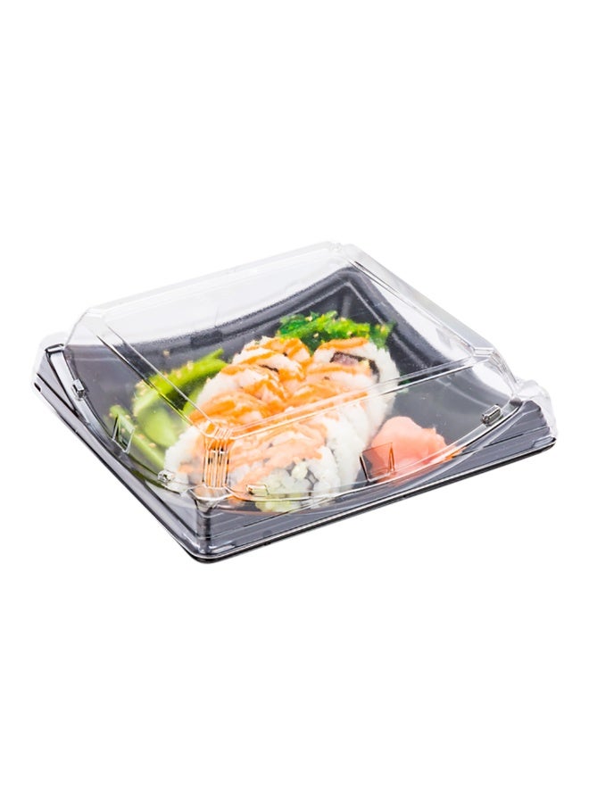 Roku 7.25 Inch Sushi Trays, 100 Disposable Sushi Containers With Lids - Square, Take Out Containers For Appetizers, Entrees, or Desserts, Black Plastic To Go Containers,