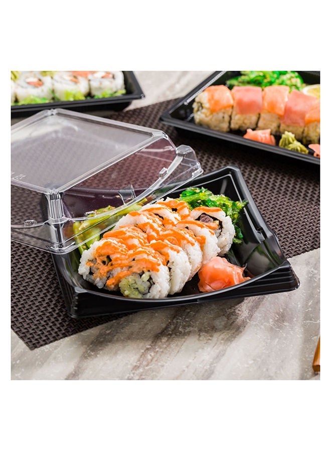 Roku 7.25 Inch Sushi Trays, 100 Disposable Sushi Containers With Lids - Square, Take Out Containers For Appetizers, Entrees, or Desserts, Black Plastic To Go Containers,