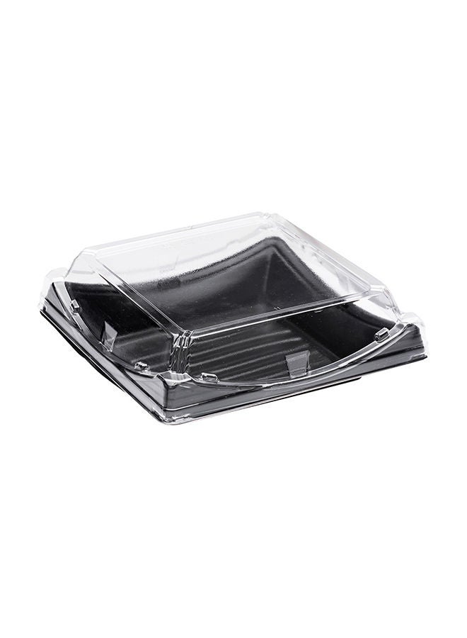 Roku 7.25 Inch Sushi Trays, 100 Disposable Sushi Containers With Lids - Square, Take Out Containers For Appetizers, Entrees, or Desserts, Black Plastic To Go Containers,