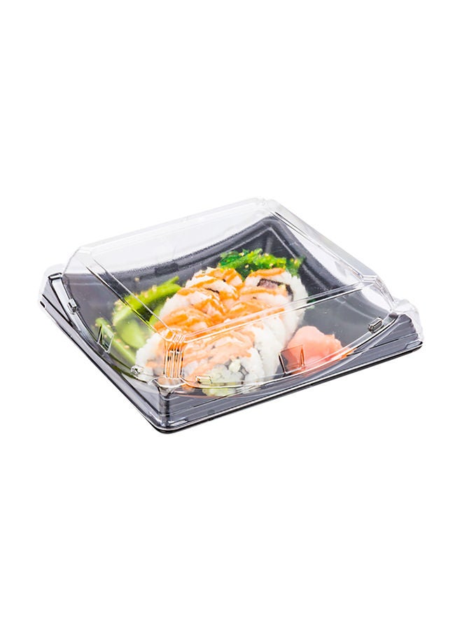 Roku 7.25 Inch Sushi Trays, 100 Disposable Sushi Containers With Lids - Square, Take Out Containers For Appetizers, Entrees, or Desserts, Black Plastic To Go Containers,