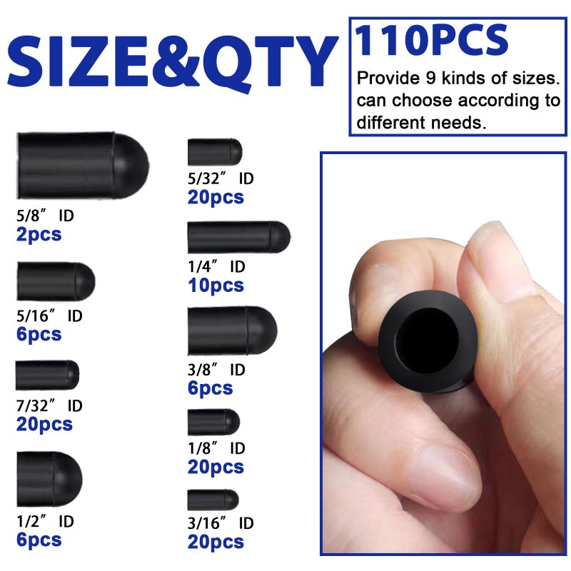 BUSY-CORNER 110 PCS Vacuum Caps Assortment, Vacuum Plugs Hose End Cap, Rubber Vacuum Caps Kit for Carburetor, Manifold, Automotive, 3/16'' 5/16'' 7/32'' 1/4'' 5/32'' 3/8'' 1/8'' 1/2'' 5/8'' - Image 2