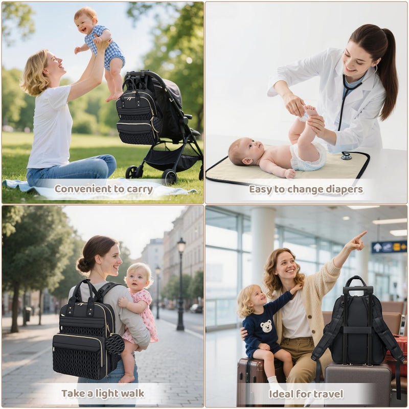 CandyHome Diaper Bag Backpack, Waterproof Stylish Baby Bag with Changing Pad, Large Capacity Travel Essentials Baby Diaper Bag with USB Port, Stroller Straps & Pacifier Case (Black) - Image 5