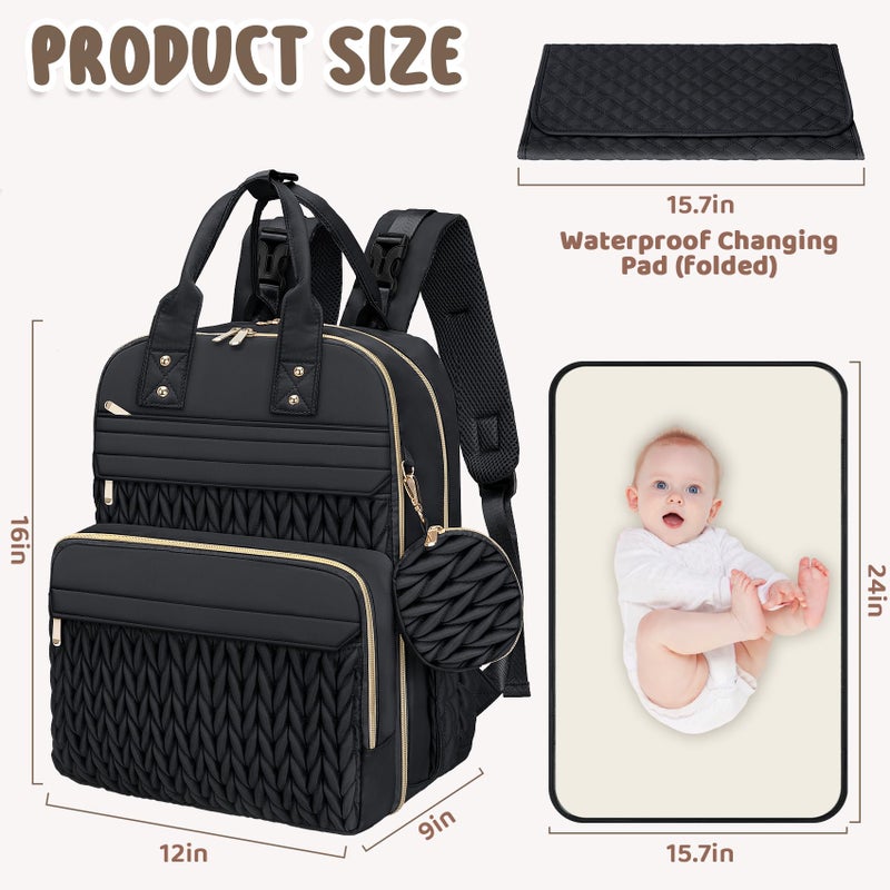 CandyHome Diaper Bag Backpack, Waterproof Stylish Baby Bag with Changing Pad, Large Capacity Travel Essentials Baby Diaper Bag with USB Port, Stroller Straps & Pacifier Case (Black) - Image 3