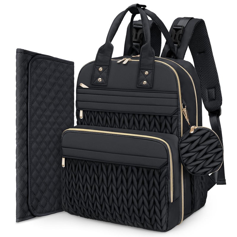 CandyHome Diaper Bag Backpack, Waterproof Stylish Baby Bag with Changing Pad, Large Capacity Travel Essentials Baby Diaper Bag with USB Port, Stroller Straps & Pacifier Case (Black) - Image 1
