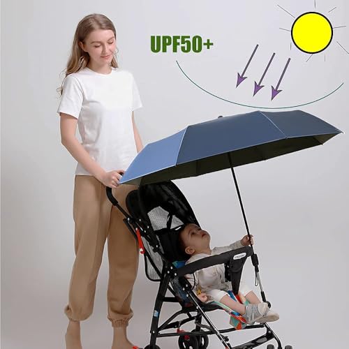 Nakazawa Universal Baby Parasol, Baby Stroller Sun Shade Sun Protection Sun Shade for Strollers, Waterproof Umbrella for Trolley Bike Wheelchair Buggy Fishing, Bicycle Umbrella with Holder Clip Clamp（Dark blue） - Image 4