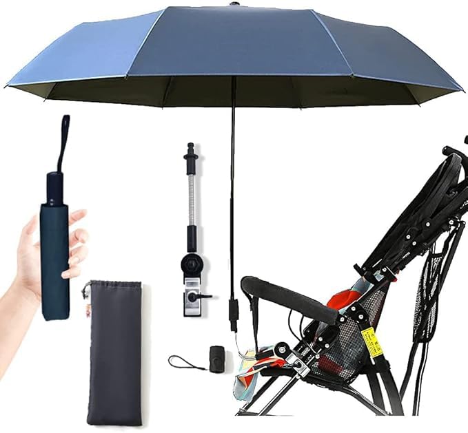Nakazawa Universal Baby Parasol, Baby Stroller Sun Shade Sun Protection Sun Shade for Strollers, Waterproof Umbrella for Trolley Bike Wheelchair Buggy Fishing, Bicycle Umbrella with Holder Clip Clamp（Dark blue） - Image 1