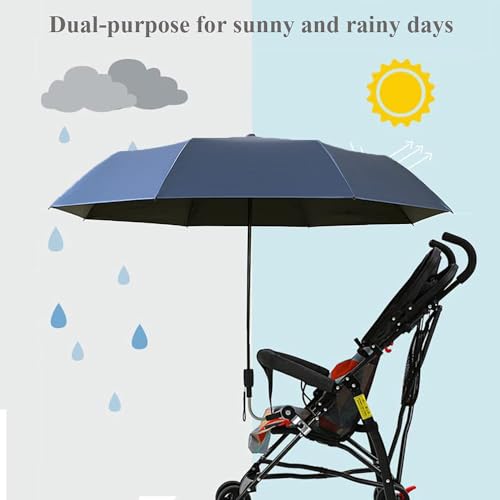 Nakazawa Universal Baby Parasol, Baby Stroller Sun Shade Sun Protection Sun Shade for Strollers, Waterproof Umbrella for Trolley Bike Wheelchair Buggy Fishing, Bicycle Umbrella with Holder Clip Clamp（Dark blue） - Image 3