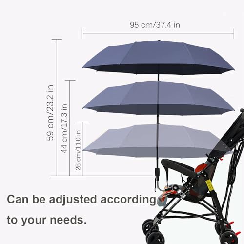 Nakazawa Universal Baby Parasol, Baby Stroller Sun Shade Sun Protection Sun Shade for Strollers, Waterproof Umbrella for Trolley Bike Wheelchair Buggy Fishing, Bicycle Umbrella with Holder Clip Clamp（Dark blue） - Image 2