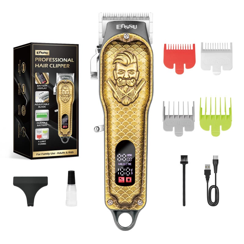 ENSSU Professional Hair Clippers for Men Cordless Barber Clippers with Adjustable Precision Blades LED Display and 180Minutes Runtime for Professional Barbers Home Haircutting