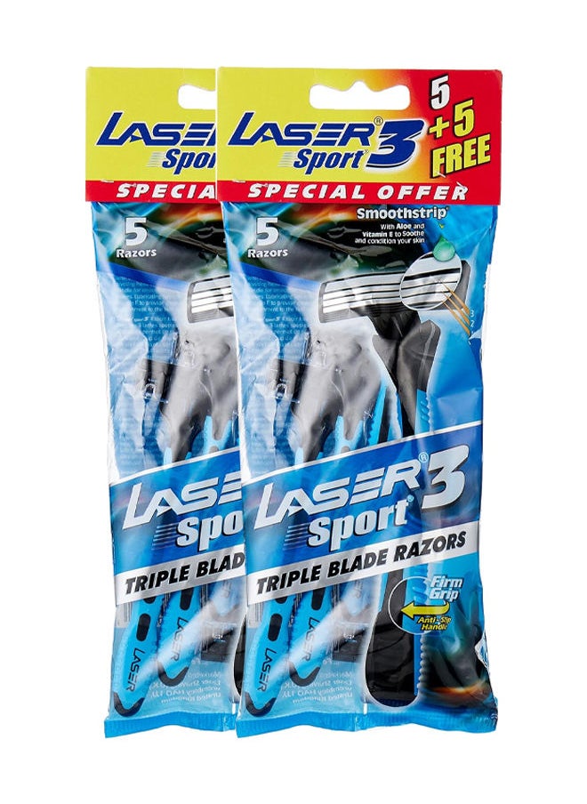 LASER ماكينة حلاقة سبورت 3 ذات المقبض المقاوم للانزلاق والقبضة القوية والشفرات الثلاثية للاستخدام مرة واحدة للرجال، 10 شفرات  - Image 1