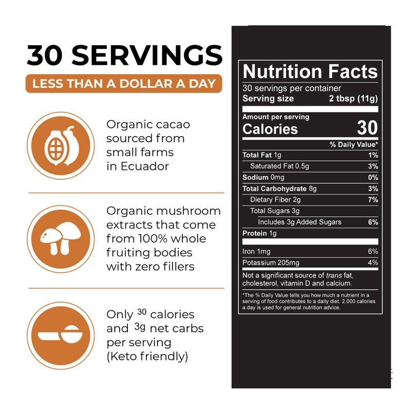Inner Elevate Organic Mushroom Hot Chocolate - Ceremonial Cacao with 5 Adaptogenic Mushrooms - Great as a Coffee Alternative, Hot Chocolate, or Smoothie (30 Servings) - Image 2