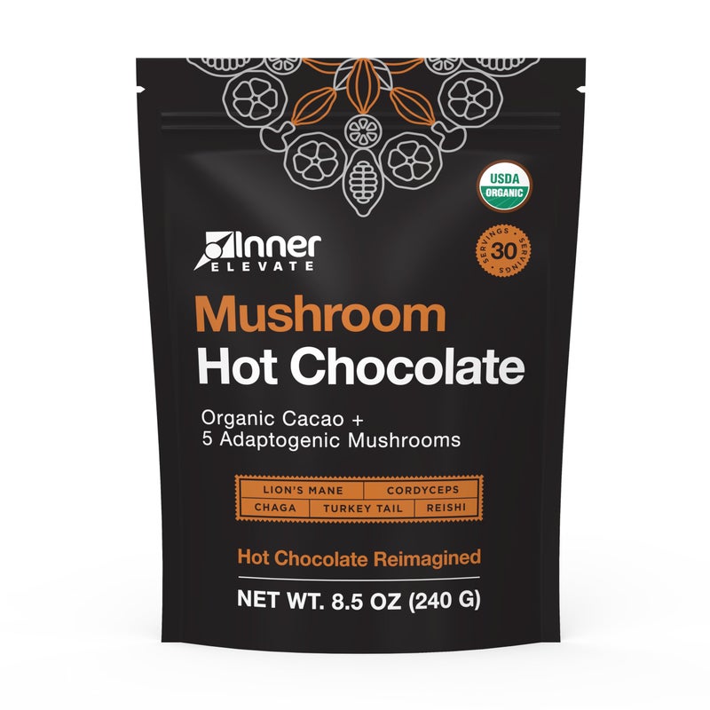 Inner Elevate Organic Mushroom Hot Chocolate - Ceremonial Cacao with 5 Adaptogenic Mushrooms - Great as a Coffee Alternative, Hot Chocolate, or Smoothie (30 Servings) - Image 1