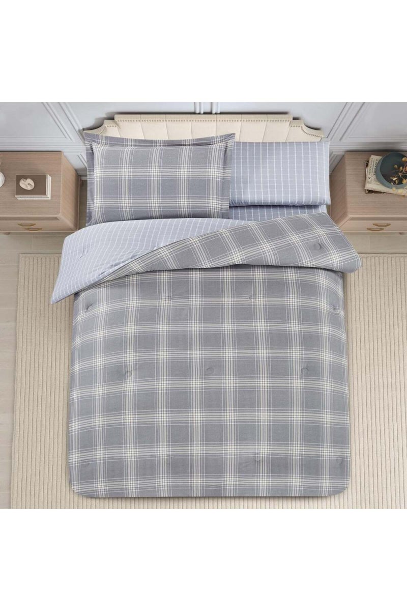 ميلين طقم مفرش سرير صيفي مفرد ونص قطن 100% - 4 قطع – يناسب سرير بمقاس 200x120 - نولين -رمادي - رصاصي - Image 2