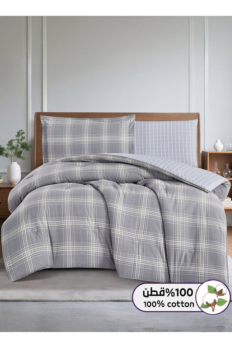 ميلين طقم مفرش سرير صيفي مفرد ونص قطن 100% - 4 قطع – يناسب سرير بمقاس 200x120 - نولين -رمادي - رصاصي - Image 1
