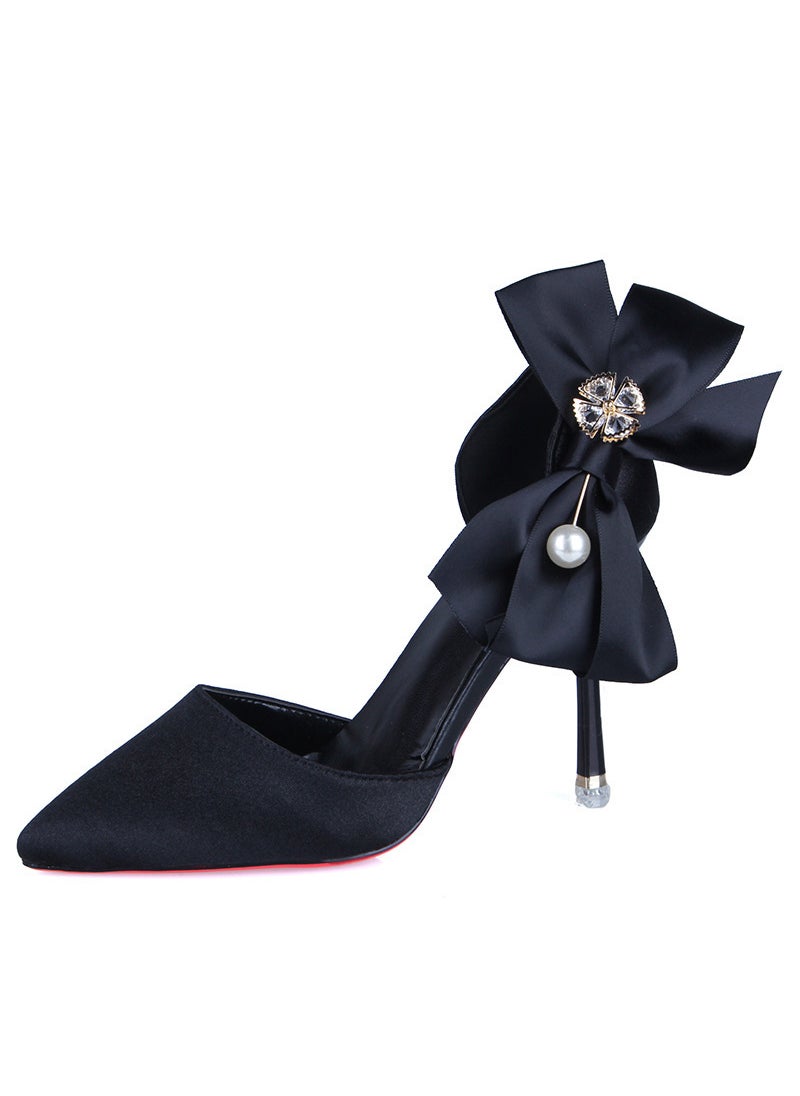 Generic 2021 Summer High Heels Butterfly Knot Red Bridal Shoes Black 