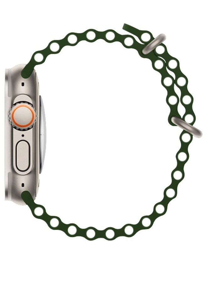 Ocean - Soft Silicone Ocean Band Designed For Apple Watch Ultra Band 49mm,45mm,44mm,42mm for Men Women High Qulaity Adjustable Bands for Apple iWatch Series 8,7,SE,6,5,4,3,2,1 Green - Image 1
