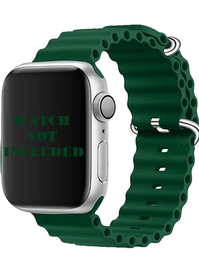 Ocean - Soft Silicone Ocean Band Designed For Apple Watch Ultra Band 49mm,45mm,44mm,42mm for Men Women High Qulaity Adjustable Bands for Apple iWatch Series 8,7,SE,6,5,4,3,2,1 Green - Image 1