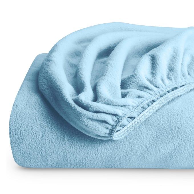 SUPER SOFT FLEECE FITTED SHEET QUEEN SIZE EXTRA PLUSH POLAR FLEECE DEEP POCKET ALL SEASON COZY WARMTH QUEEN LIGHT BLUE