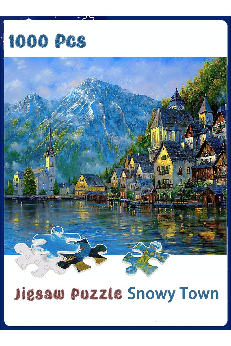 1000-Piece Jigsaw Puzzle, Snowy Town Scene Jigsaw Puzzle, DIY Toys for Creative Gift Home Decor, Challenging Mini Jigsaw Puzzle with Micro Pieces, Educational and Decompression Activity  for Adults & Teens - Image 1