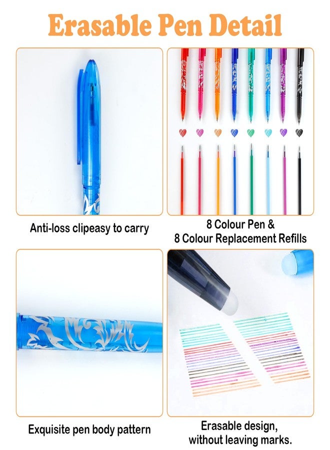 WATUNID 8 Colors Erasable Gel Pens, Multicolor Ink Rolling Ball Pen with Refill, 0.5mm Fine Point Writing Tool for Adults Office Stationary Supplies - Image 3